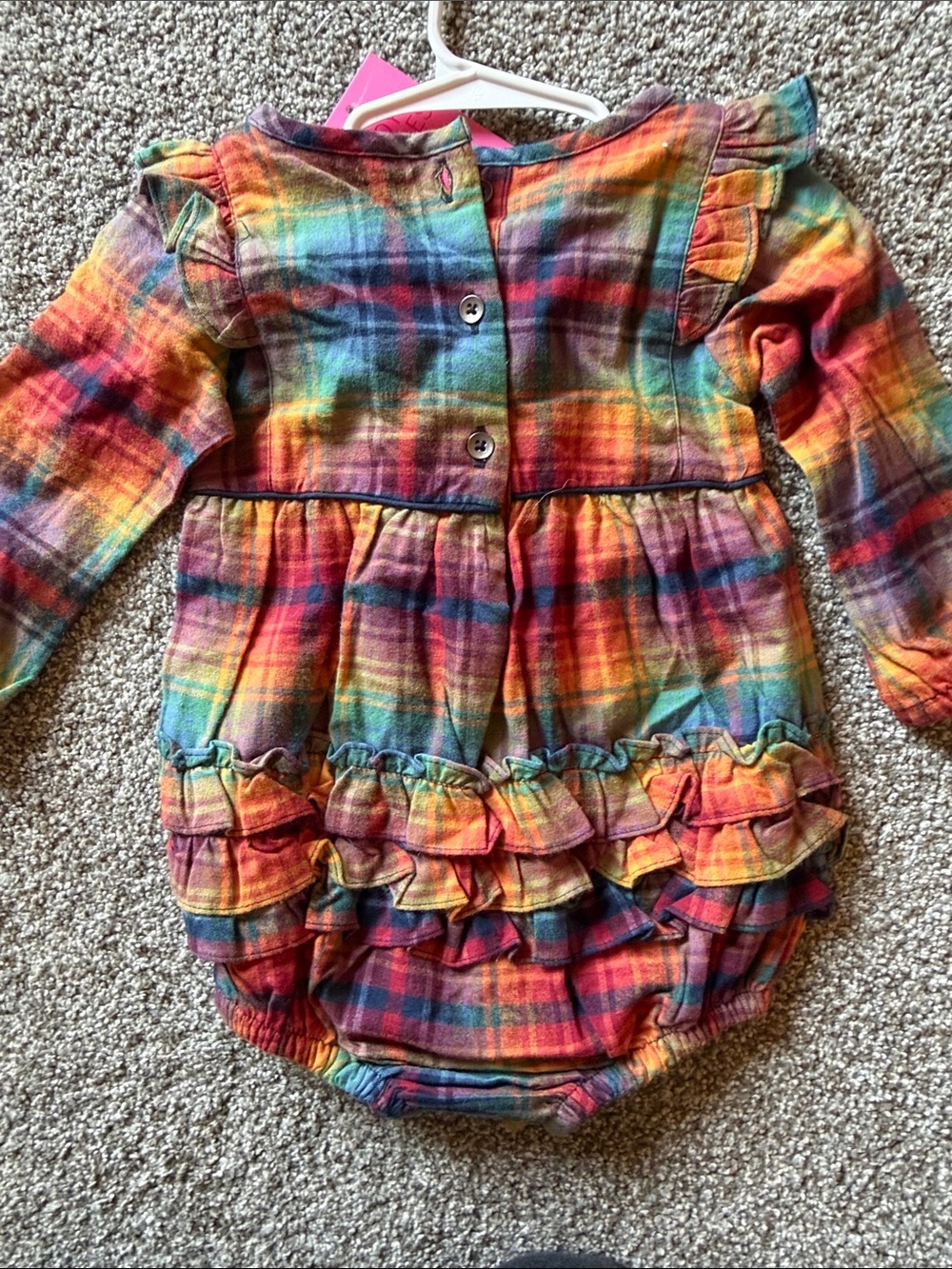 Ruffle Butts Rainbow Plaid RuffleBubble Romper and Tights - Picture 4 of 4